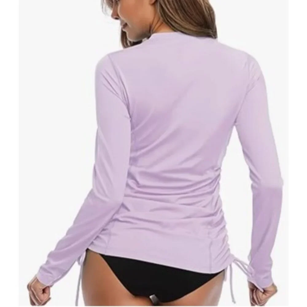 Women's Long Sleeve UV Sun Protection Rash Guard Side Adjustable Swimsuit Top